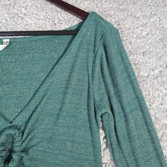 Intimately Free People Women Top Size Large Green Metallic Boho Flare Sleeve - Picture 4 of 12